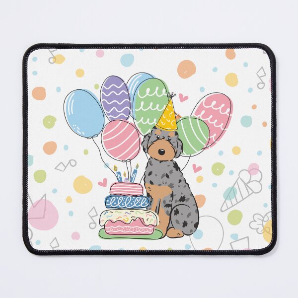 Item preview, Blue Merle Tan Aussiedoodle Aussie Doodle Dog Birthday Party designed and sold by Lulupainting.
