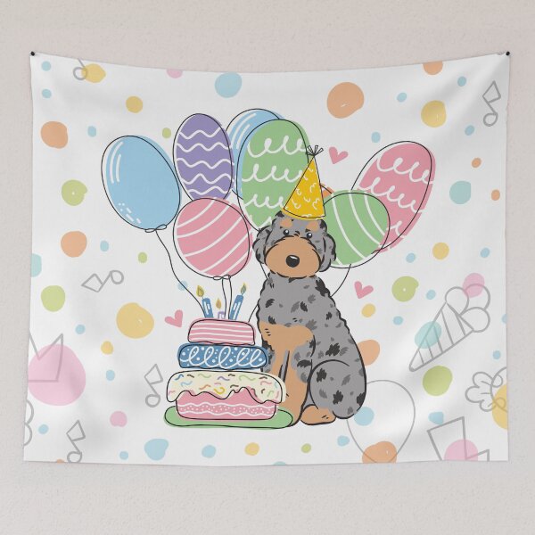 Item preview, Blue Merle Tan Aussiedoodle Aussie Doodle Dog Birthday Party designed and sold by Lulupainting.