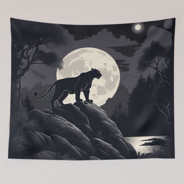 Item preview, Panther Cat in Shadow, Full Moon, Lake designed and sold by BirdsnStuff.