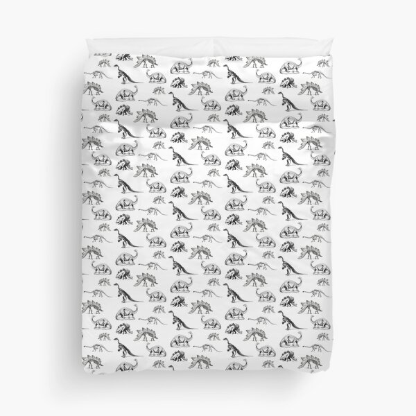 Vintage Museum Dinosaurs | Black and White Duvet Cover