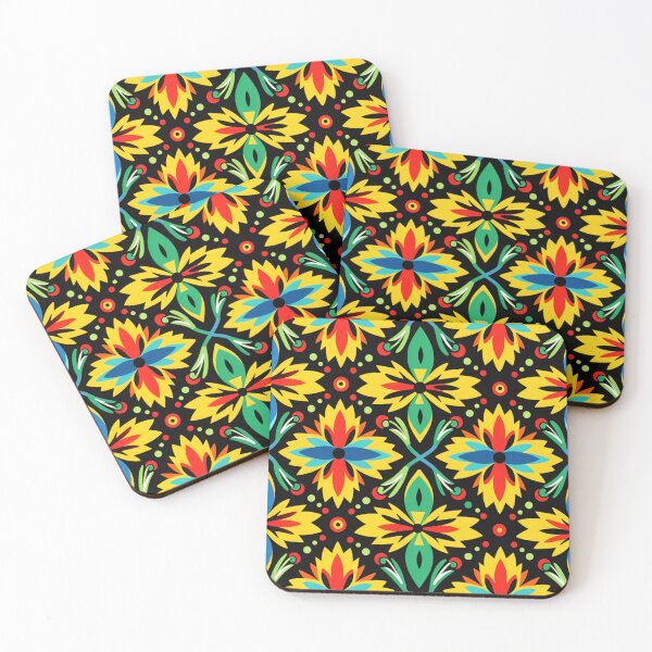 Item preview, Colorful fantasy pattern orange yellow green red turquoise black ornaments designed and sold by G-M-Designs.