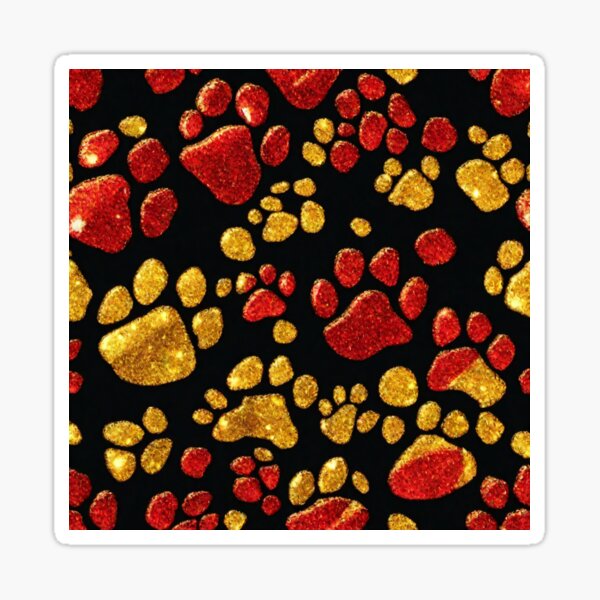 Red & Yellow Gold Glitter Dog Pawprint Pattern Sticker