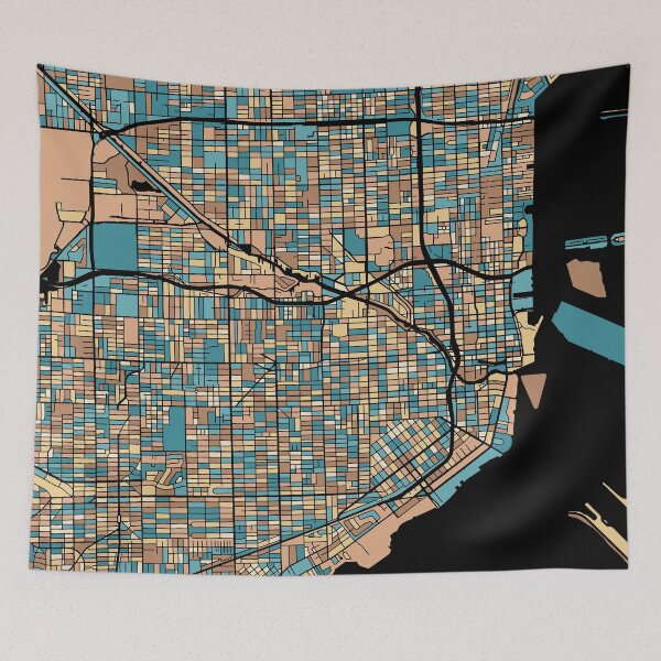 Item preview, Miami Map Pattern in Mid Century Pastel designed and sold by PatternMaps.