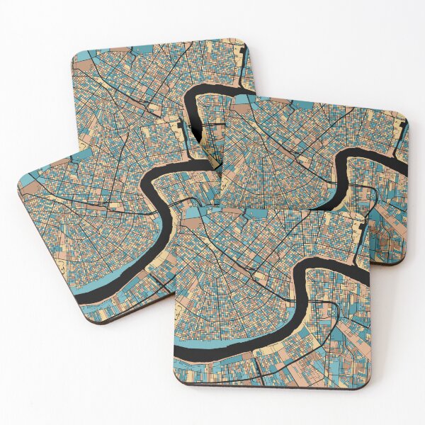 Item preview, New Orleans Map Pattern in Mid Century Pastel designed and sold by PatternMaps.