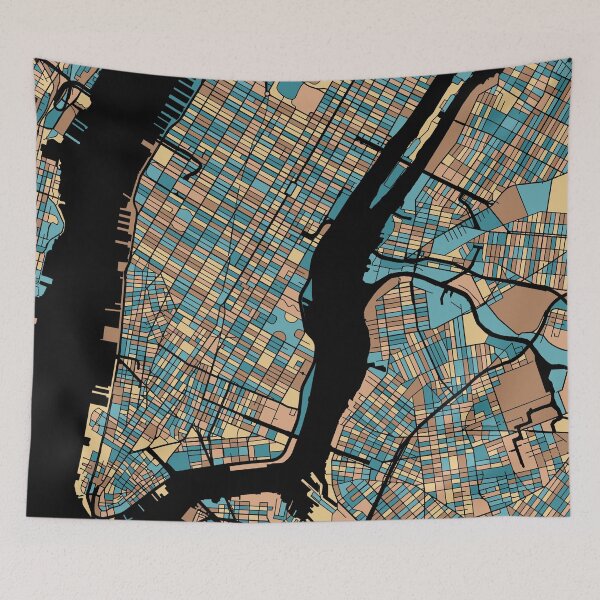 Artikelvorschau, New Yorker Kartenmuster in Mid-Century-Pastell entworfen und verkauft von PatternMaps.