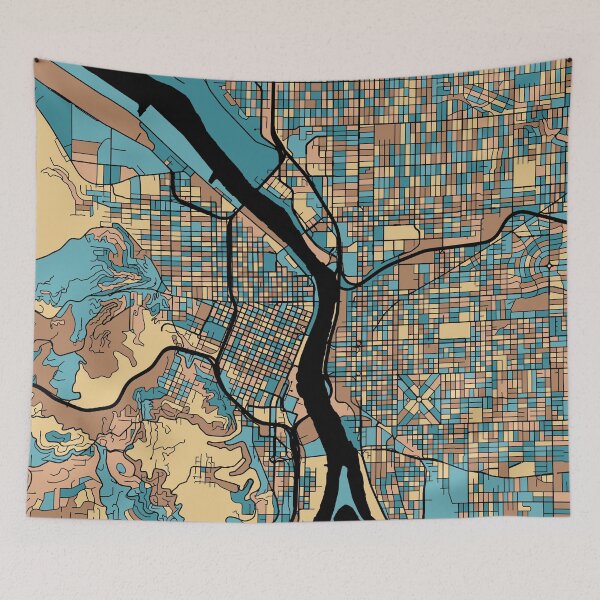 Item preview, Portland Map Pattern in Mid Century Pastel designed and sold by PatternMaps.