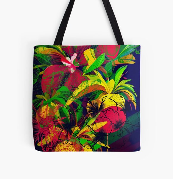 Two Way Canvas Tote Bag - I Love Pineapple with Glitter Print