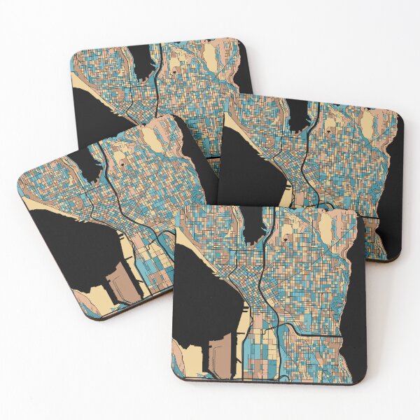 Item preview, Seattle Map Pattern in Mid Century Pastel designed and sold by PatternMaps.