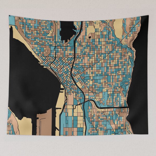 Item preview, Seattle Map Pattern in Mid Century Pastel designed and sold by PatternMaps.