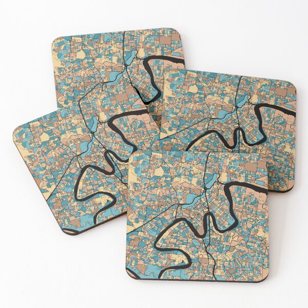 Item preview, Brisbane Map Pattern in Mid Century Pastel designed and sold by PatternMaps.