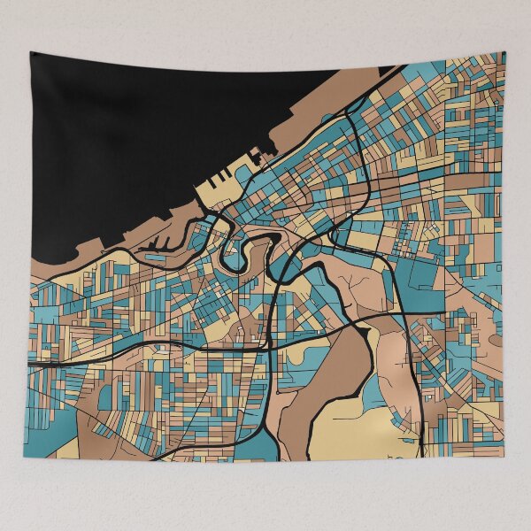 Item preview, Cleveland Map Pattern in Mid Century Pastel designed and sold by PatternMaps.