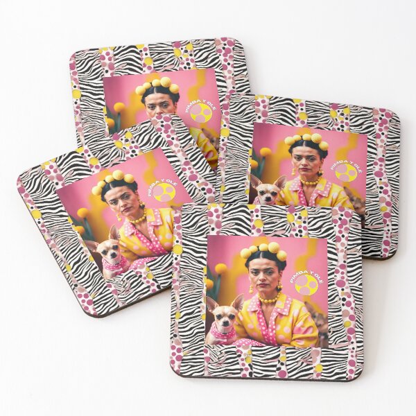 Item preview, Portrait of Frida Kahlo and the chihuahua on a zebra pattern frame designed and sold by Pimbayole.