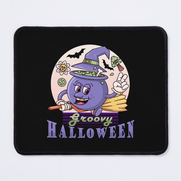 Item preview, Groovy Halloween. Retro cartoon cauldron with broom flying peacefully designed and sold by Kevyn Adha.