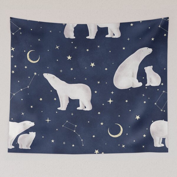 Item preview, Polar bear and stars watercolor print. Great Bear, Little Bear constellation. Cute animal fantasy allover print. Magic starry night  designed and sold by likapix.