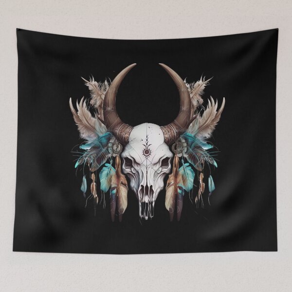Item preview, Bohemian decor, Ethnic skull, Watercolors designed and sold by Katarzyna Dembek.