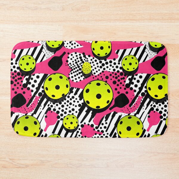 Item preview, Pink, black and yellow pickleball pattern on white  designed and sold by EvieWoj.