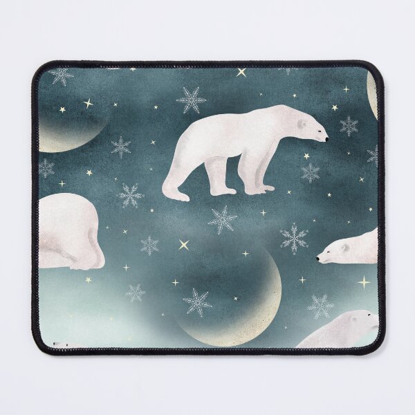 Item preview, Cute Polar bear, stars, snowflakes and moon watercolor print. Sweet animal fantasy allover print. Magic starry winter night designed and sold by likapix.