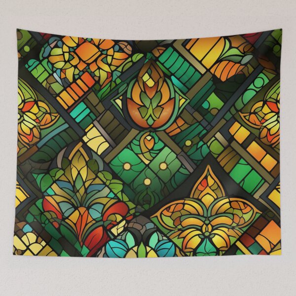 Item preview, Colorful fantasy pattern orange red green turquoise yellow ornaments oriental designed and sold by G-M-Designs.