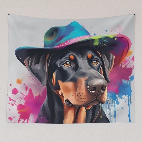 Item preview, Doberman Dog Wearing A Cowboy Hat designed and sold by Wolfheartart.