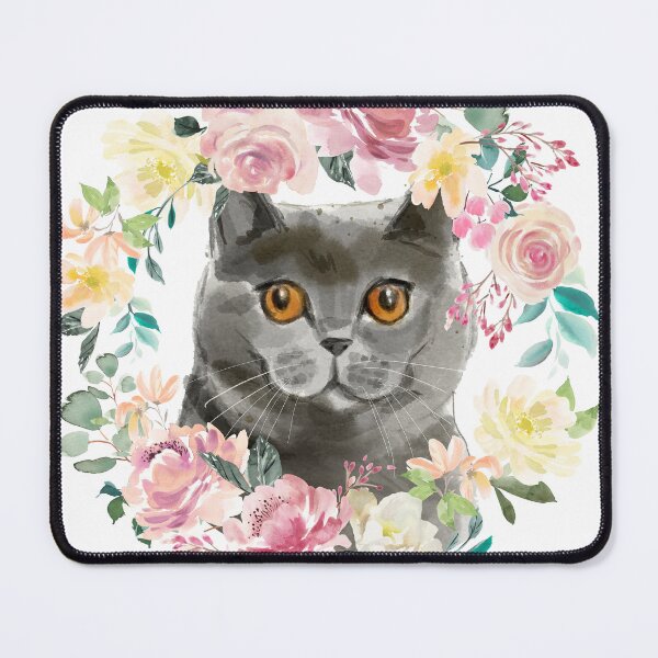 Item preview, British Shorthair Cat in Pastel Pink and Yellow Floral Wreath designed and sold by HugsAndPrints.