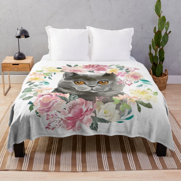 Item preview, British Shorthair Cat in Pastel Pink and Yellow Floral Wreath designed and sold by HugsAndPrints.