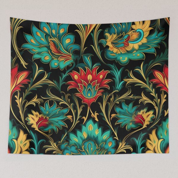 Item preview, Colorful fantasy pattern orange red green turquoise yellow ornaments oriental designed and sold by G-M-Designs.