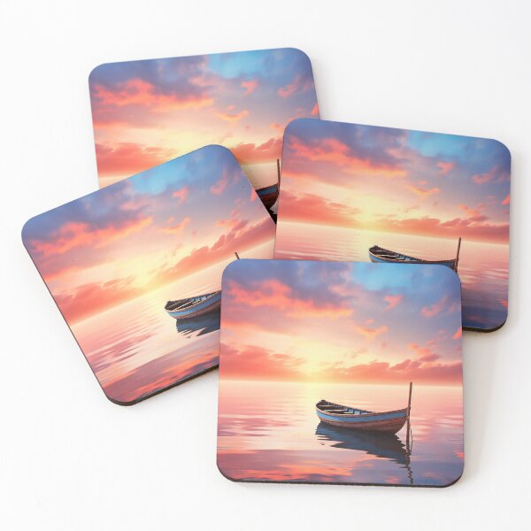 Item preview, Beautifull dawn seen from an endless ocean and a tiny little boat designed and sold by WallWhimsyWorks.