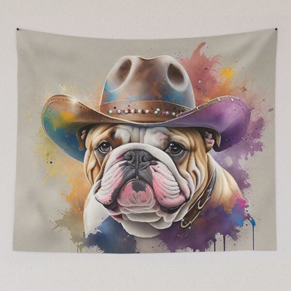 Item preview, Bulldog Portrait With A Cowboy Hat designed and sold by Wolfheartart.