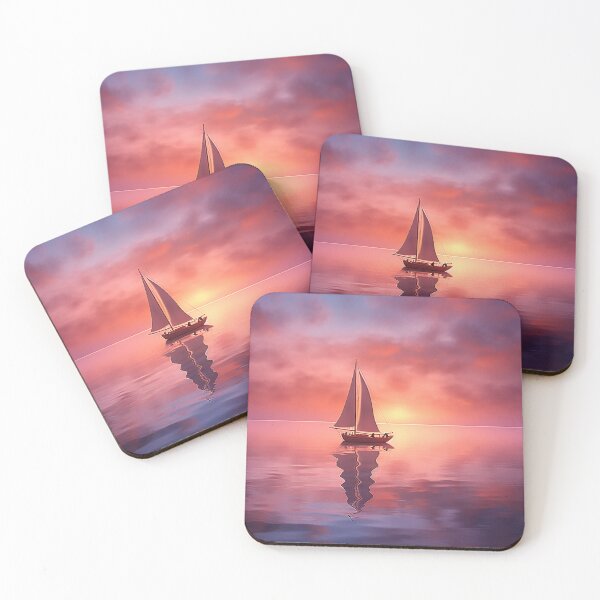 Item preview, Beautifull dawn seen from an endless ocean and a tiny little boat designed and sold by WallWhimsyWorks.