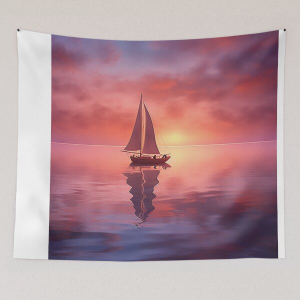 Item preview, Beautifull dawn seen from an endless ocean and a tiny little boat designed and sold by WallWhimsyWorks.