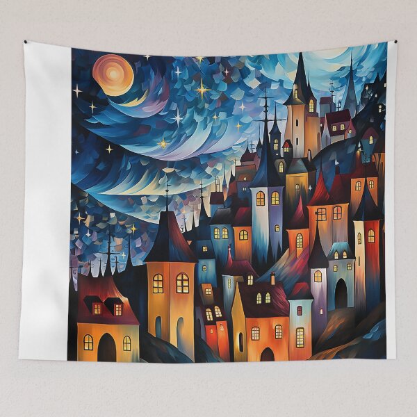 Item preview, Blue starry night painting designed and sold by WallWhimsyWorks.