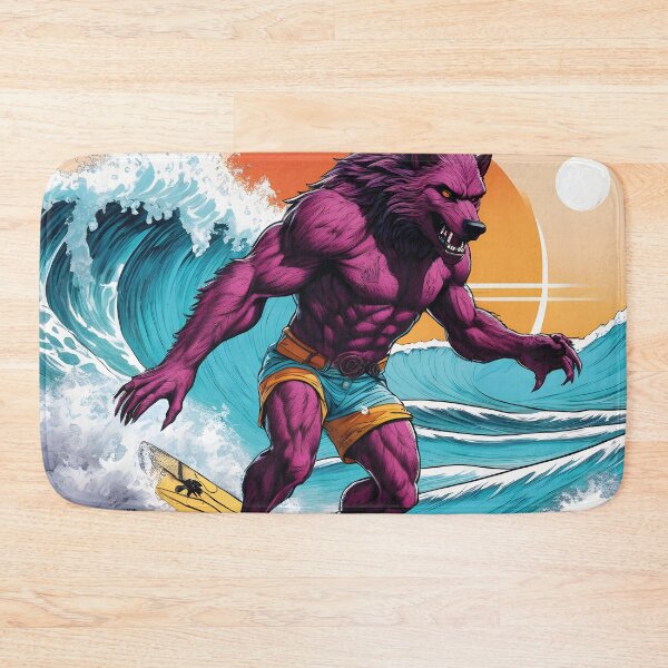 Item preview, werewolf, surfing, retro designed and sold by Mauswohn.