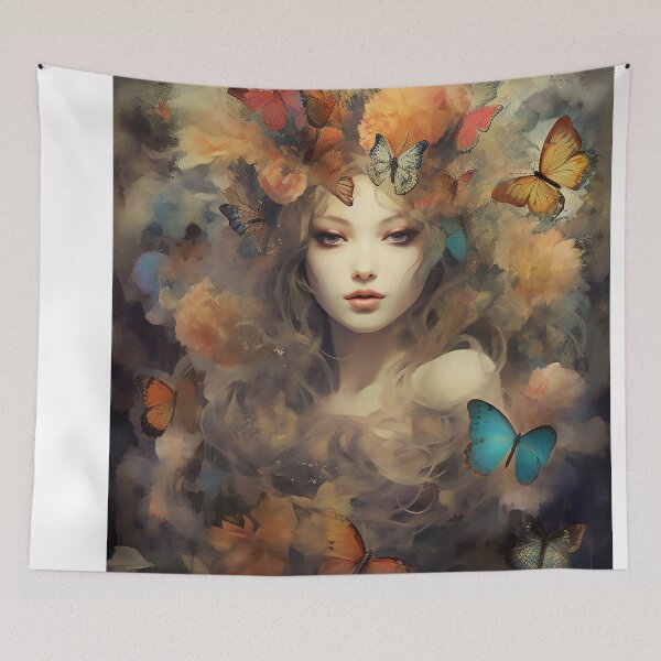 Item preview, Beautiful woman surrounded by butterflies designed and sold by WallWhimsyWorks.