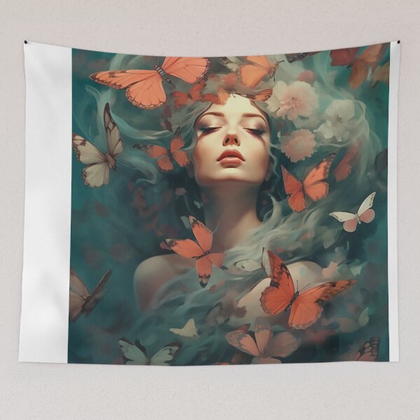 Item preview, Beautiful woman surrounded by butterflies designed and sold by WallWhimsyWorks.