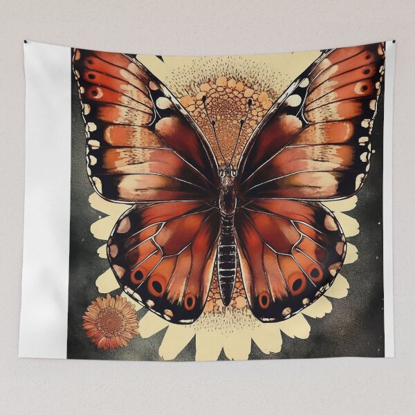 Item preview, Colorful butterfly surrounded by flowers designed and sold by WallWhimsyWorks.