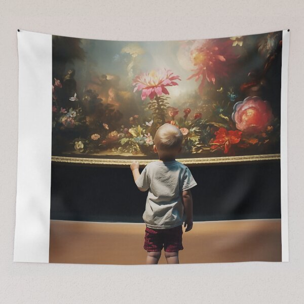 Item preview, Child looking to an oil painting in a modern art gallery designed and sold by WallWhimsyWorks.