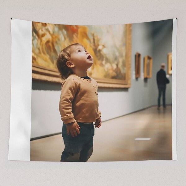 Item preview, Child looking to an oil painting in a modern art gallery designed and sold by WallWhimsyWorks.