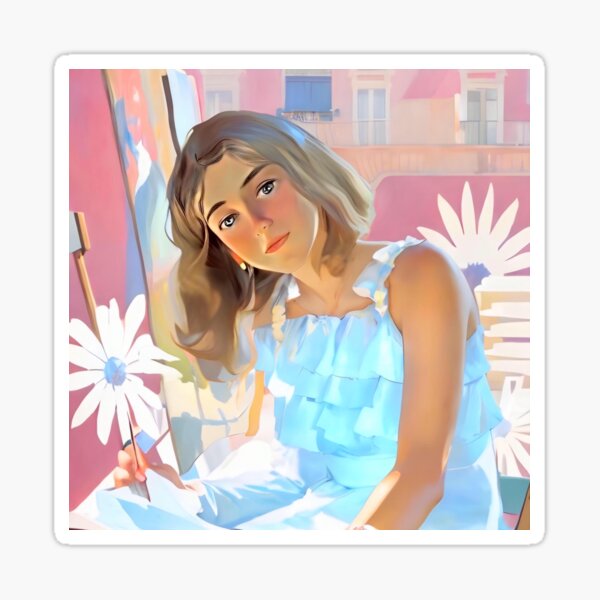 Pensive Young Girl Sticker