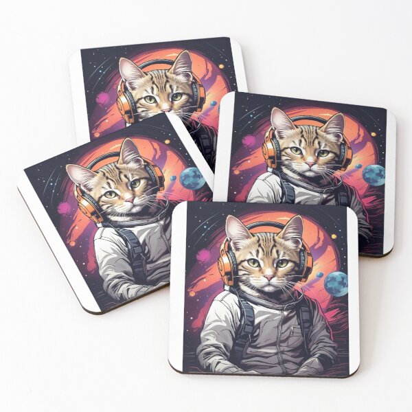 Item preview, cat with headphones in space designed and sold by Abdalla Hussein.