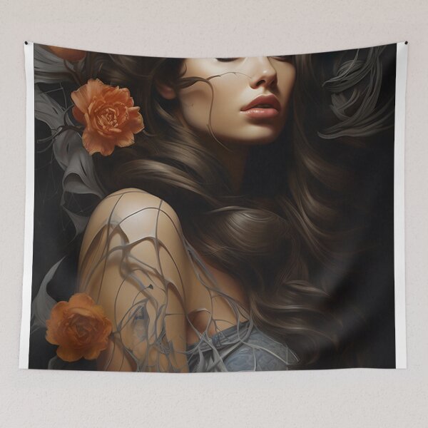 Item preview, Enchanted Bloom: A Maiden Entwined with Florals and Webs designed and sold by oanaunciuleanu.