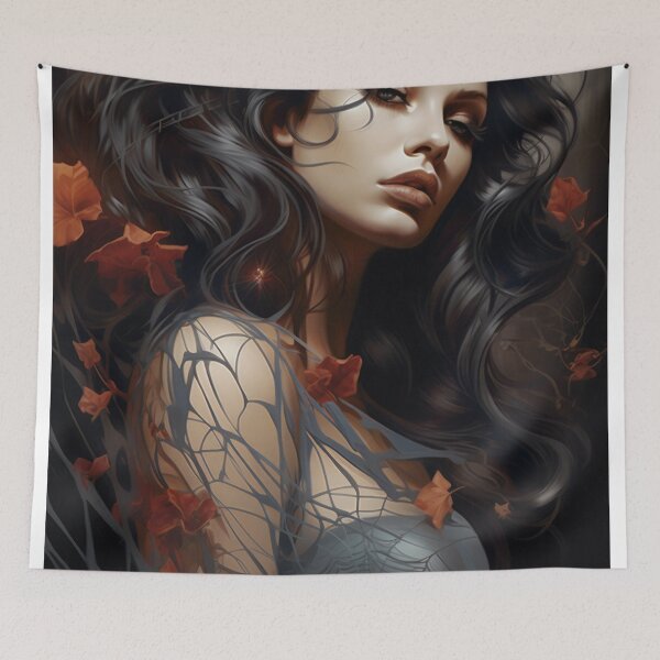 Item preview, Enchanted Bloom: A Maiden Entwined with Florals and Webs designed and sold by oanaunciuleanu.
