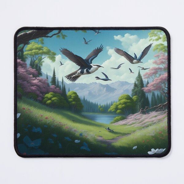 Item preview, Ethereal Spring Flight: Birds Soaring Amid Lush Greenery designed and sold by Dshoppin.