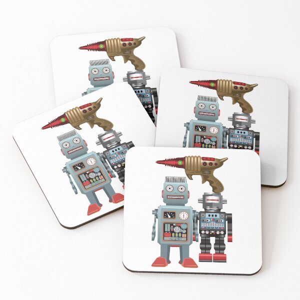 Item preview, Many Retro Space Toy Items - Retro Robot duo and Laser Gun beautifully created drawings 60s 70s 80s memorabilia designed and sold by Billers Art.