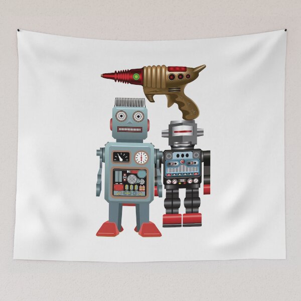 Item preview, Many Retro Space Toy Items - Retro Robot duo and Laser Gun beautifully created drawings 60s 70s 80s memorabilia designed and sold by Billers Art.