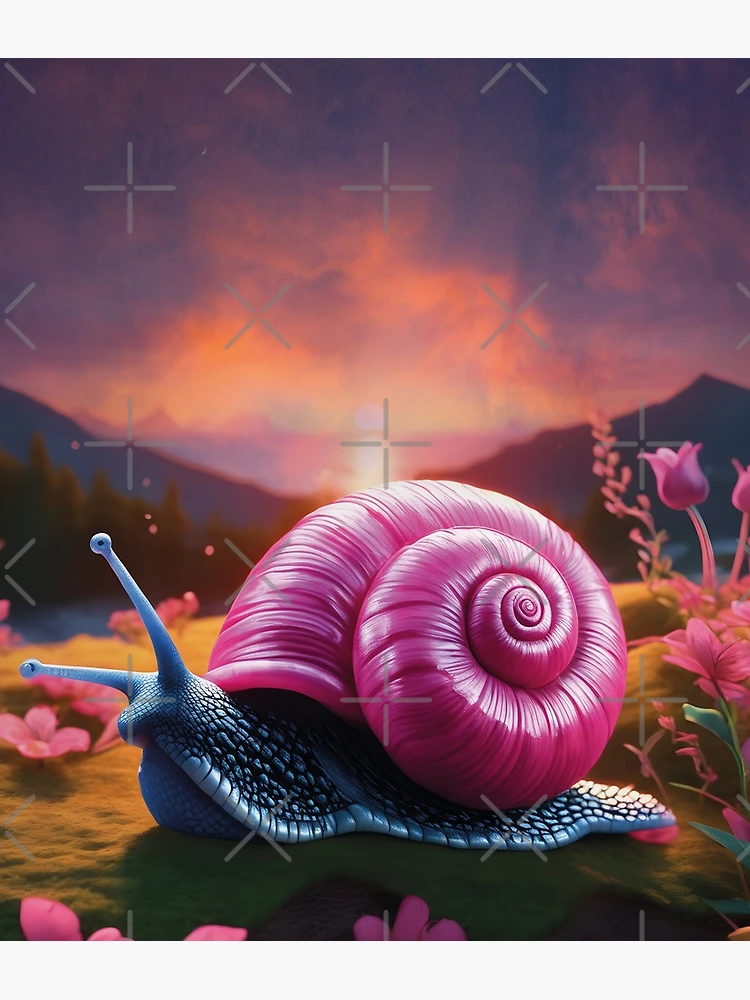 Whimsical snail tree, colorful hills and sky - ofir mor naive art. #poster  #snails #art #surreal #digital #painting #yellow #blue