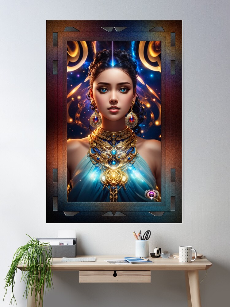 Daughter Of The Cosmos Allegorical Sci-Fantasy AI Concept Art Portrait by Xzendor7 Wall Decor Poster