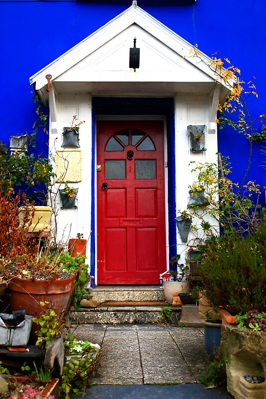 Red Door Blue House By Andymcgeechan Redbubble   Flat,800x800,075,f 