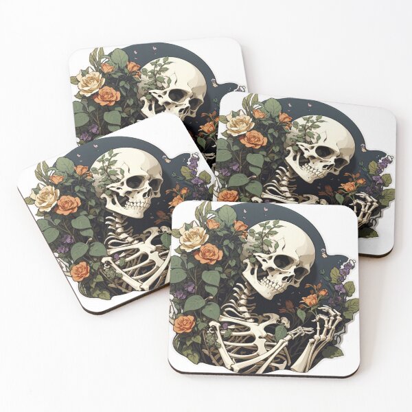 Item preview, Floral Fusion Vanitas Art - Elegantly Macabre Skeleton Embracing Plant designed and sold by sadsapiens.