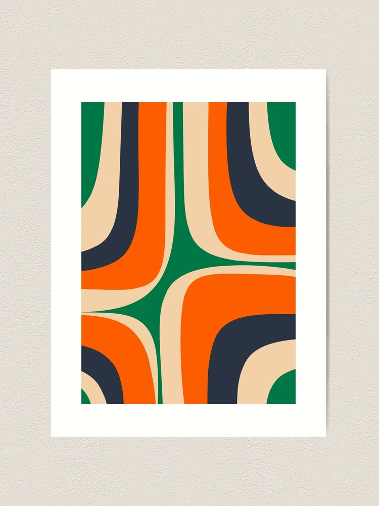 Retro Groove Mid Century Modern Abstract Pattern Green Orange Navy