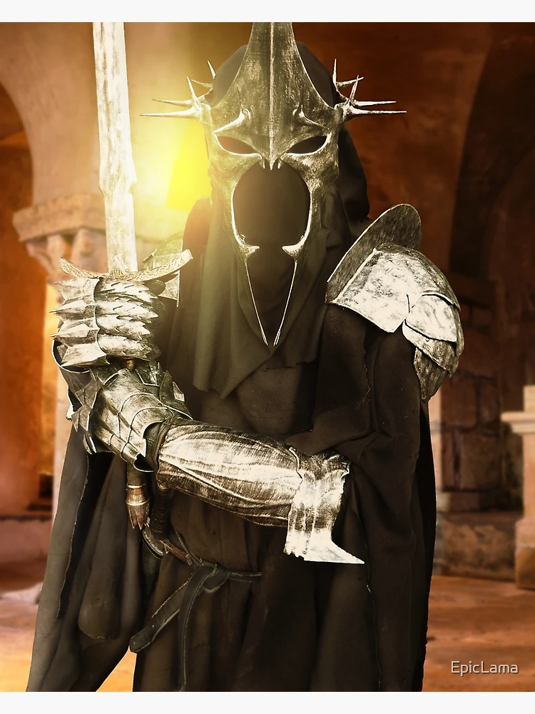 portrait of the witch king of angmar in brass armor